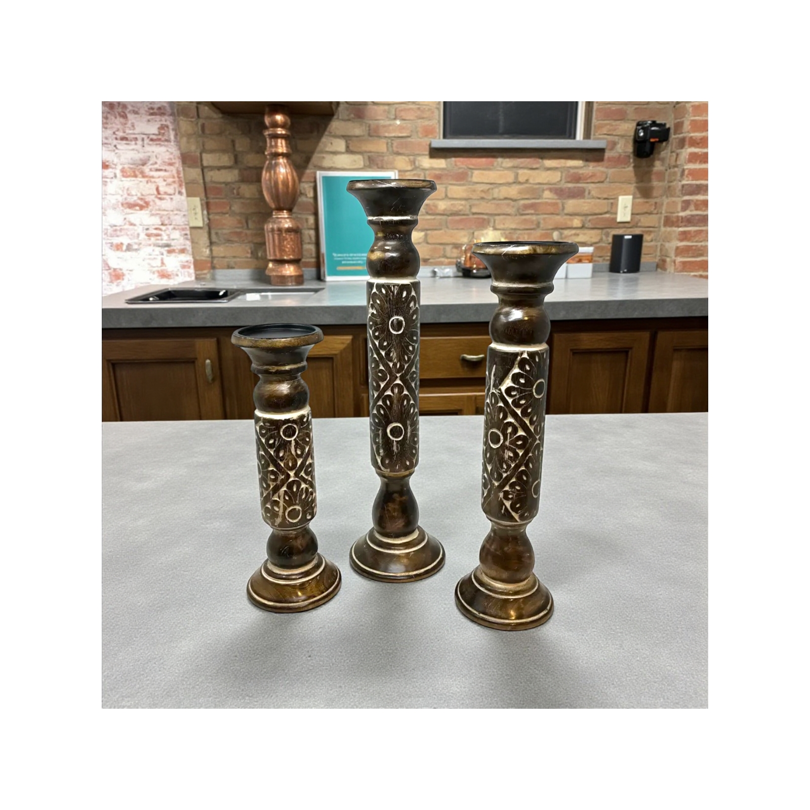 Set of 3 Kew Gardens Pillar Holder-Whitewashed ove